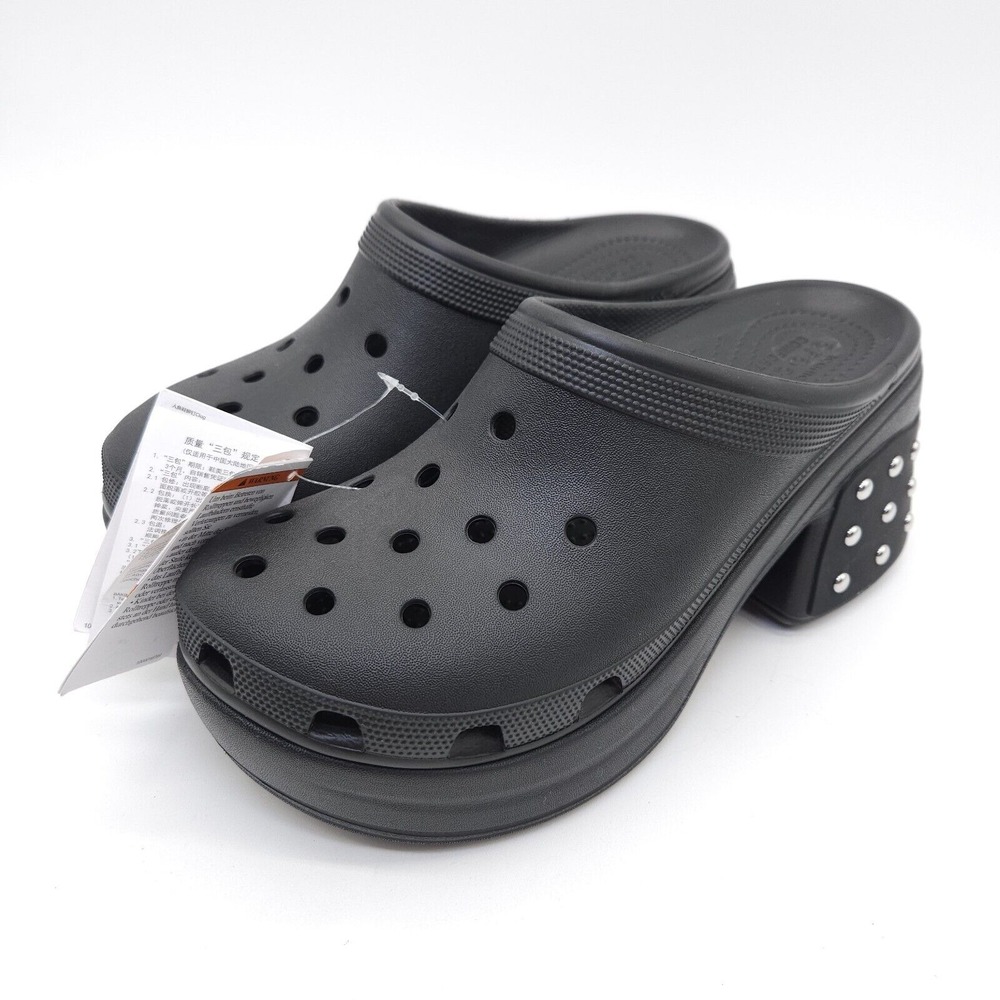Crocs Siren (Womens 12 Mens 10) Studded High Heel Clog Black Slip On Shoes